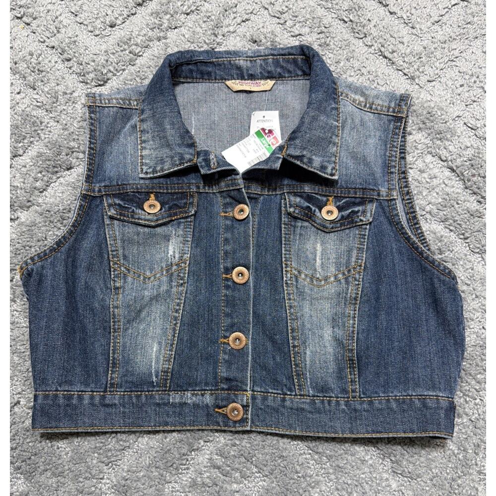 New Highway Jeans Blue Denim Jacket Cropped Vest Women's Juniors Size L